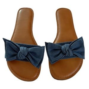 Women’s Denim Blue Ribbon Slide Sandals